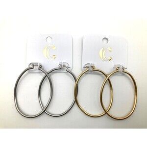 CHARMING CHARLIE Gold Tone & Silver Tone Abstract Oval Hoop Earrings 2 PAIR SET!